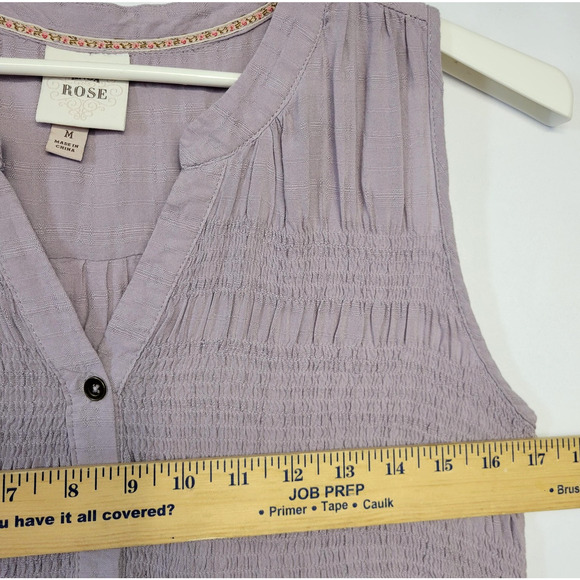 Knox Rose Shirt Womens Medium Purple Sleeveless Button Front Smocked - Picture 7 of 11
